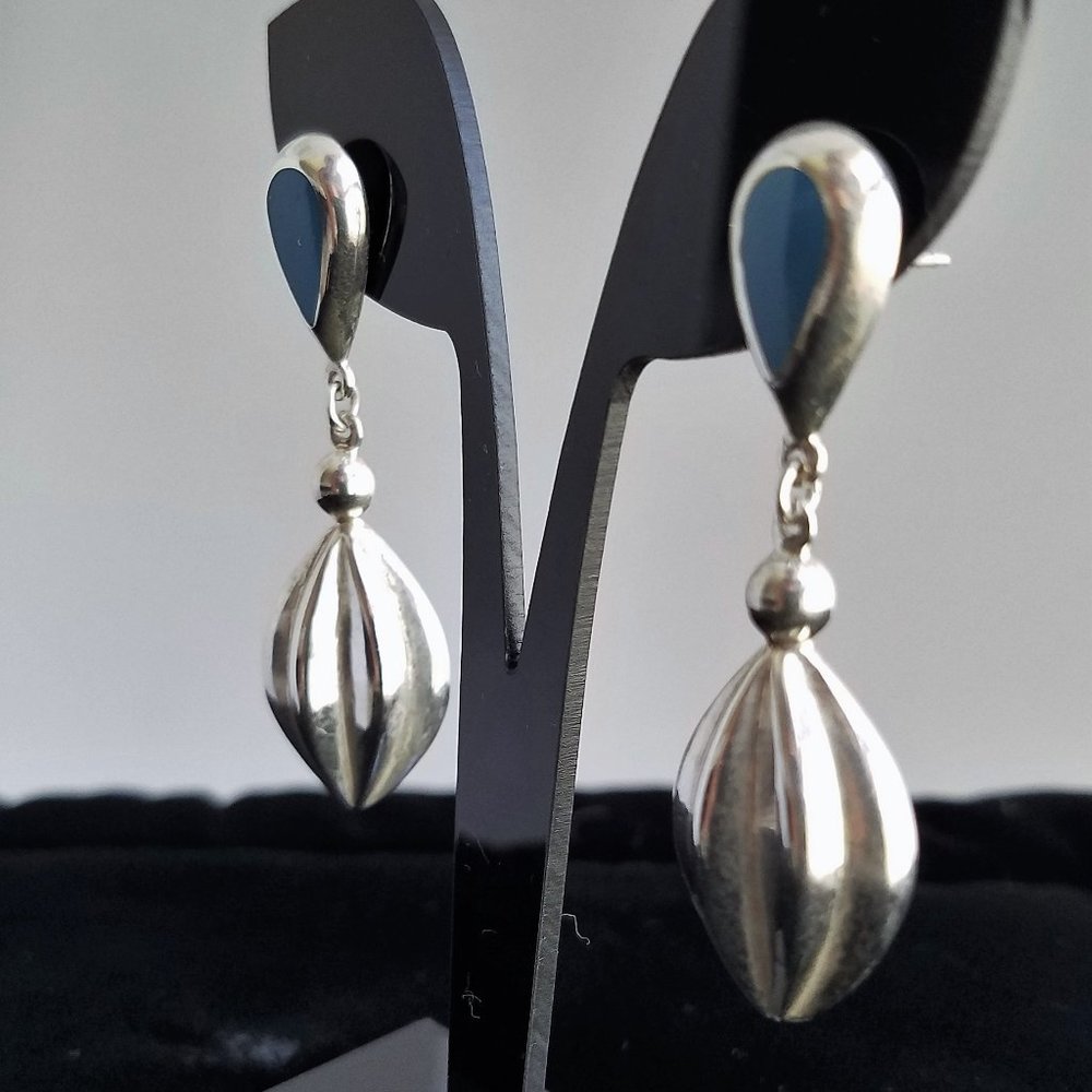 Sterling Silver 925 EARRINGS drop Artisan boho handcrafted blue